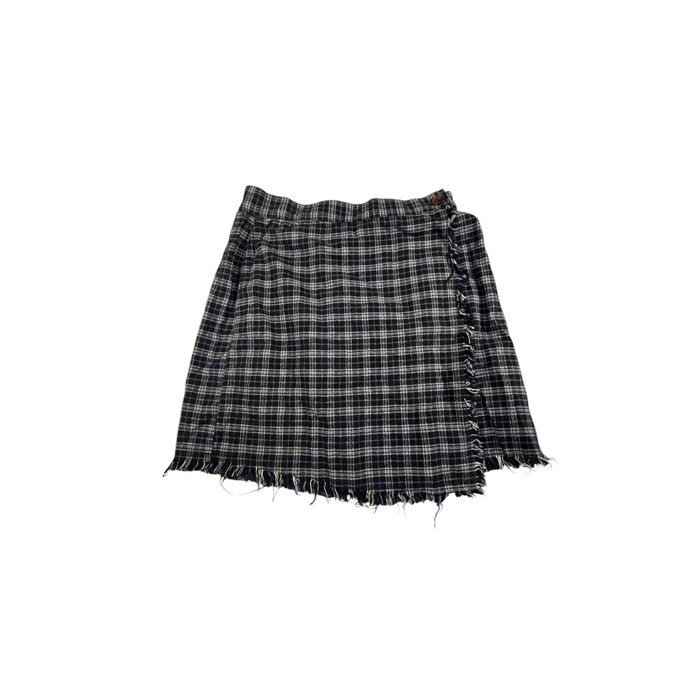 Urban Outfitters‎ Plaid Mini Skirt Navy White Frayed Hem Wrap Size S